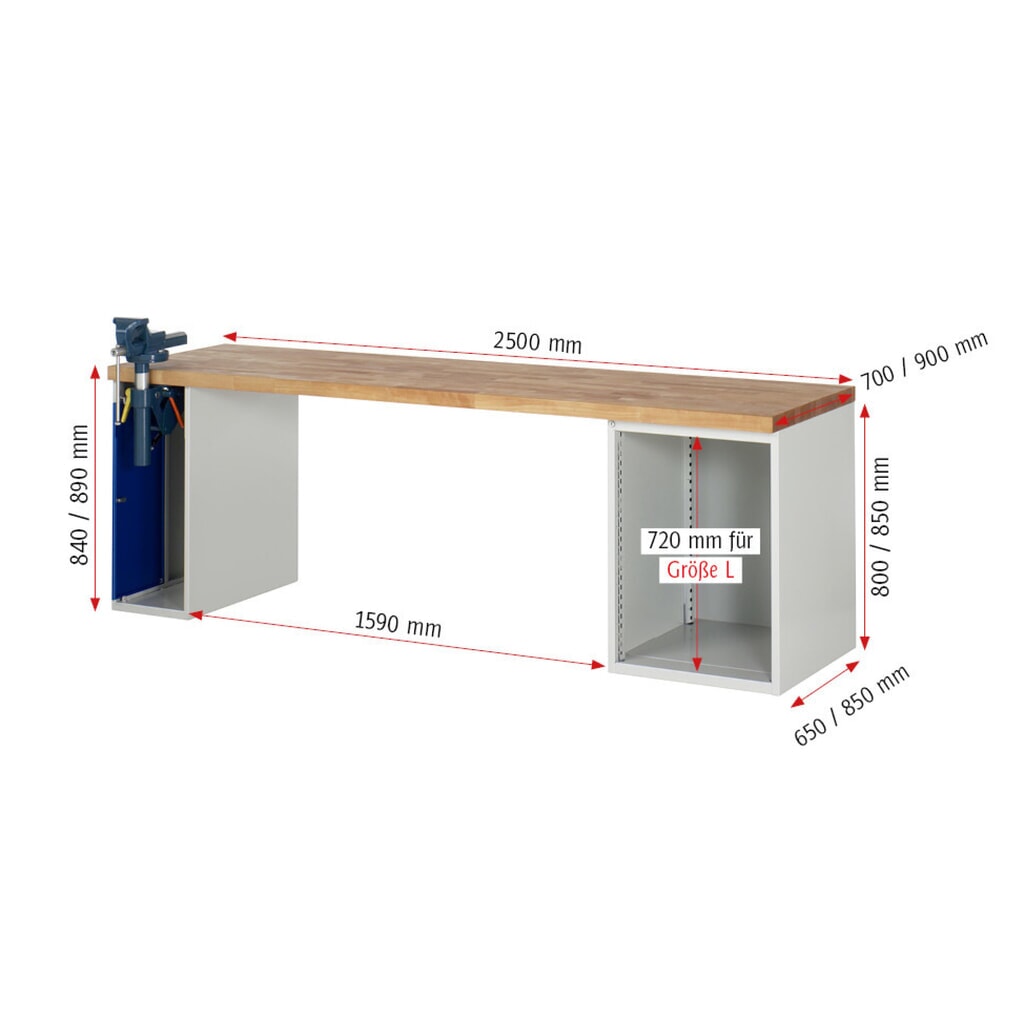 Productafbeelding nr. 8: Werkbank RAU serie 7000, 2 kasten, hxbxd 840 x 2.500 x 700 mm, 4 x voor 100% uittrekbare lades 3 x 150 mm, 1 x 270 mm, draagvermogen lade 100 kg