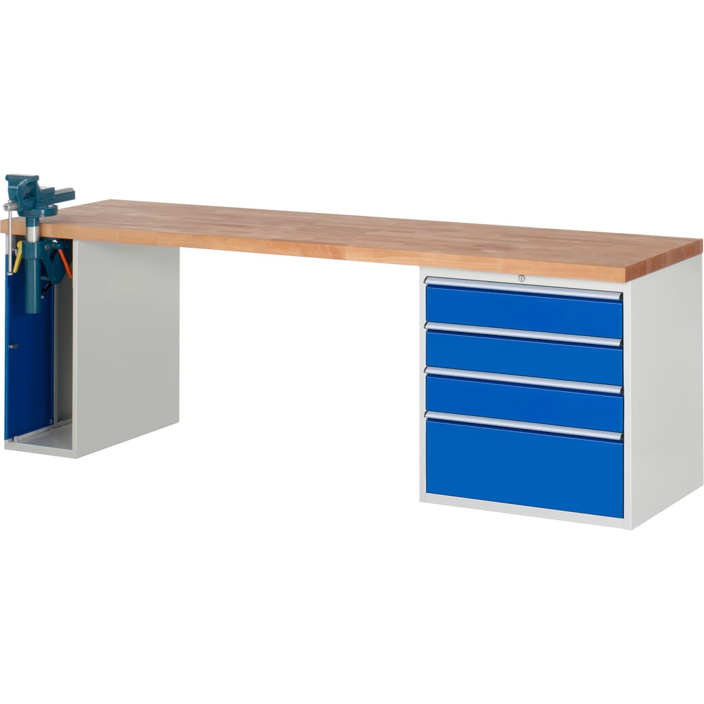 Werkbank RAU serie 7000, 2 kasten, hxbxd 890 x 2.500 x 700 mm, 4 x voor 90% uittrekbare lades, draagvermogen lade 75 kg Product afbeelding: Werkbank RAU serie 7000, 2 kasten, hxbxd 890 x 2.500 x 700 mm, 4 x voor 90% uittrekbare lades, draagvermogen lade 75 kg
