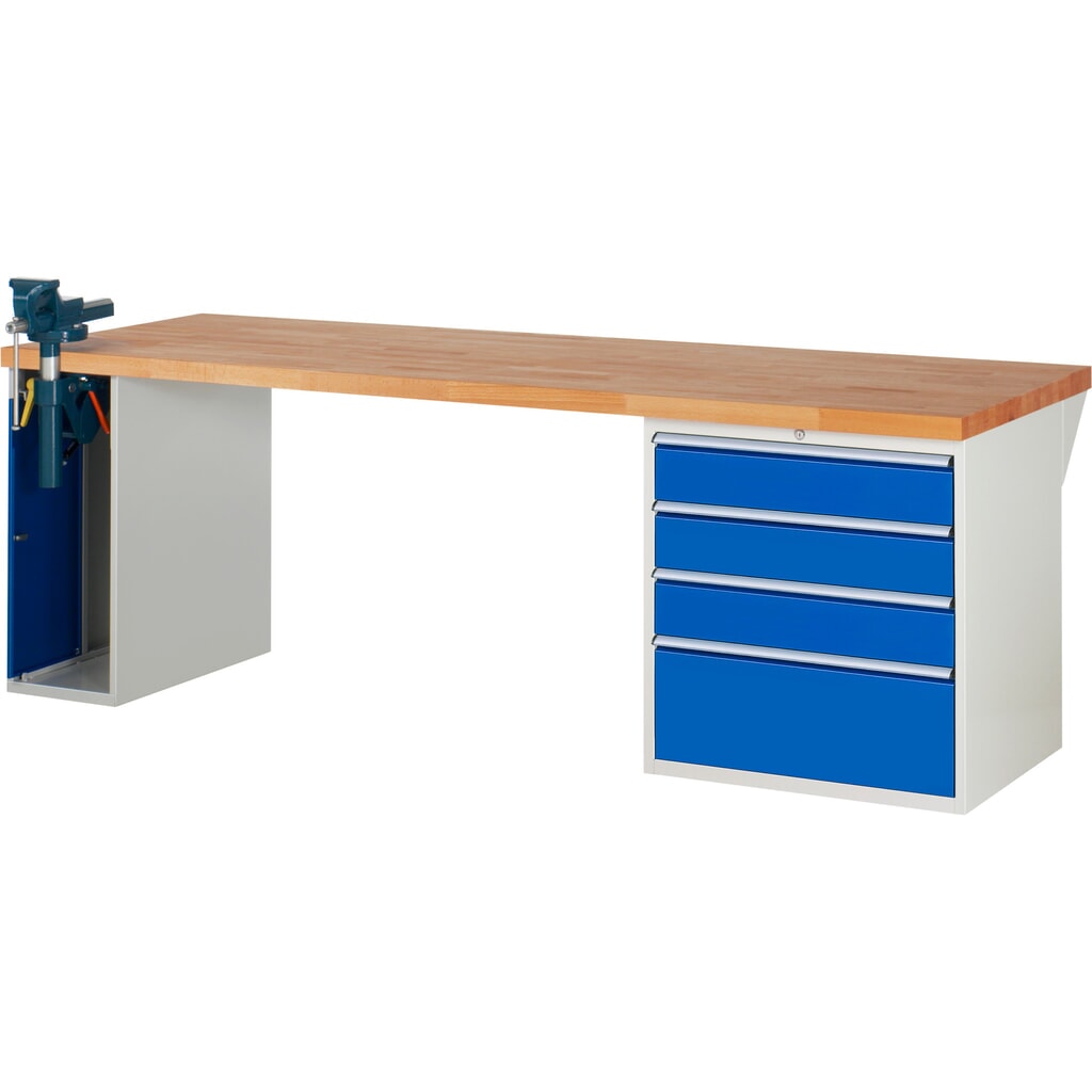 Werkbank RAU serie 7000, 2 kasten, hxbxd 840 x 2.500 x 900 mm, 4 x voor 90% uittrekbare lades 3 x 150 mm, 1 x 270 mm, draagvermogen lade 100 kg Product afbeelding: Werkbank RAU serie 7000, 2 kasten, hxbxd 840 x 2.500 x 900 mm, 4 x voor 90% uittrekbare lades 3 x 150 mm, 1 x 270 mm, draagvermogen lade 100 kg
