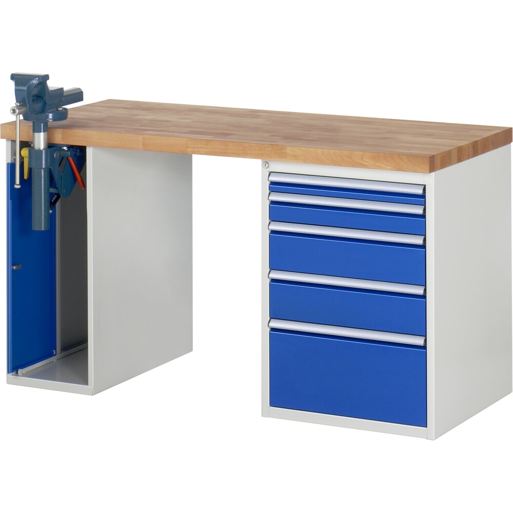Product afbeelding: Werkbank RAU serie 7000, 2 kasten, hxbxd 840 x 1.500 x 700 mm, 5 lades 1 x 60 mm, 1 x 90 mm, 2 x 150 mm, 1 x 270 mm