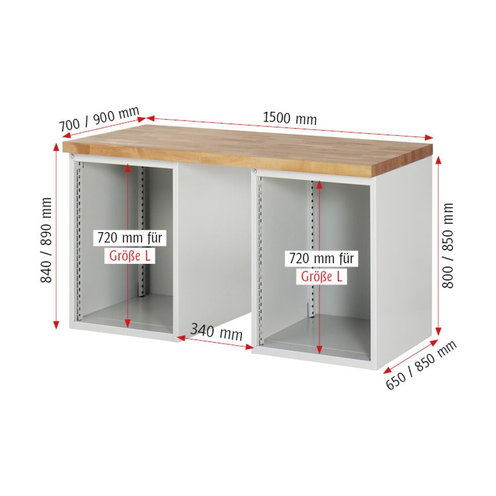 Productafbeelding nr. 5: Werkbank RAU serie 7000, 2 kasten, hxbxd 840 x 1.500 x 700 mm, 12 x voor 90% uittrekbare lades 6 x 90 mm, 6 x 150 mm