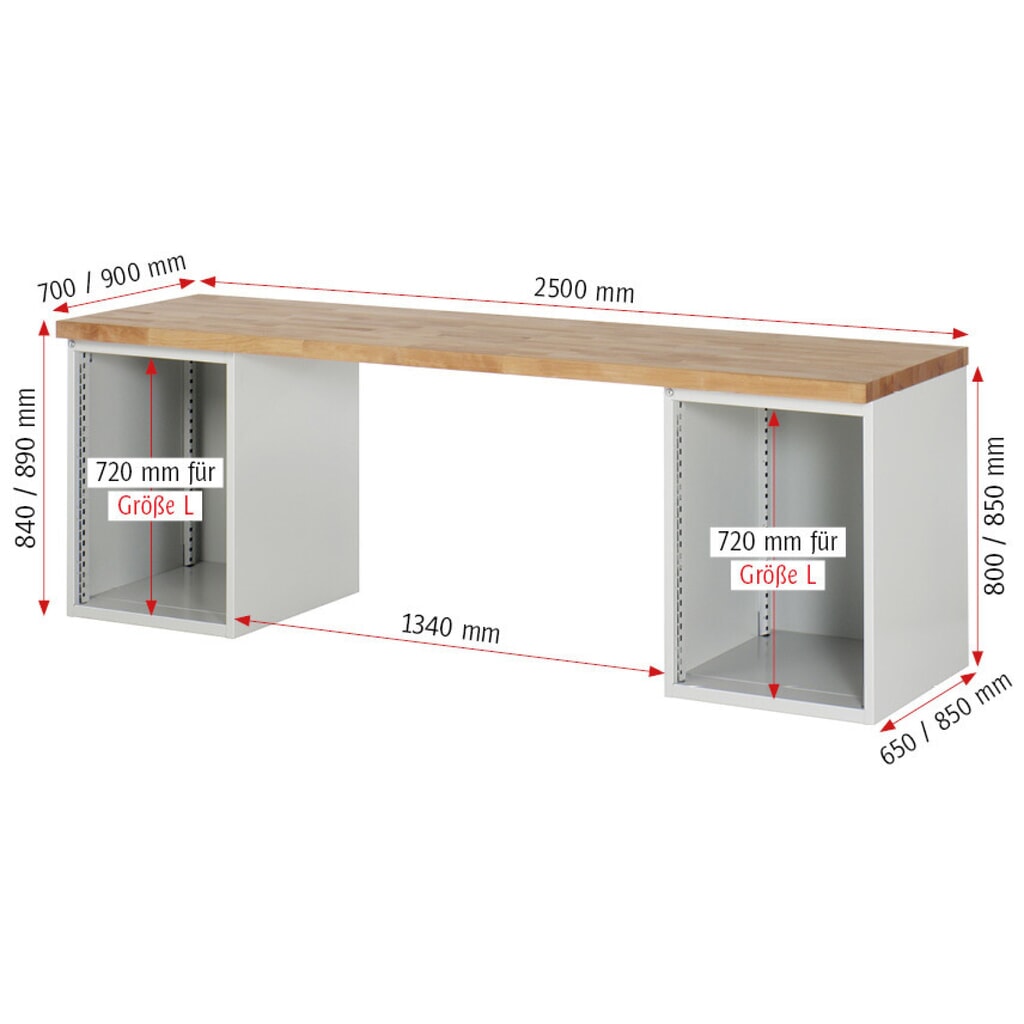 Productafbeelding nr. 6: Werkbank RAU serie 7000, 2 kasten, hxbxd 840 x 2.500 x 700 mm, 10 lades 6 x 120 mm, 4 x 180 mm