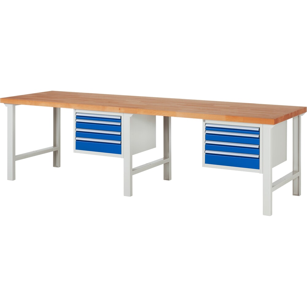 Product afbeelding: Werkbank RAU serie 7000, 2 kasten, hxbxd 840 x 3.000 x 900 mm, 8 x voor 100% uittrekbare lades 2 x 60 mm, 4 x 90 mm, 2 x 120 mm