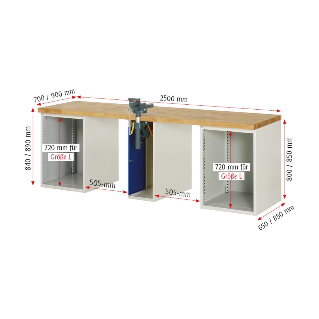 Werkbank RAU serie 7000, 3 kasten, hxbxd 840 x 2.500 x 700 mm, 10 x voor 90% uittrekbare lades Productafbeelding nr. 5: Werkbank RAU serie 7000, 3 kasten, hxbxd 840 x 2.500 x 700 mm, 10 x voor 90% uittrekbare lades