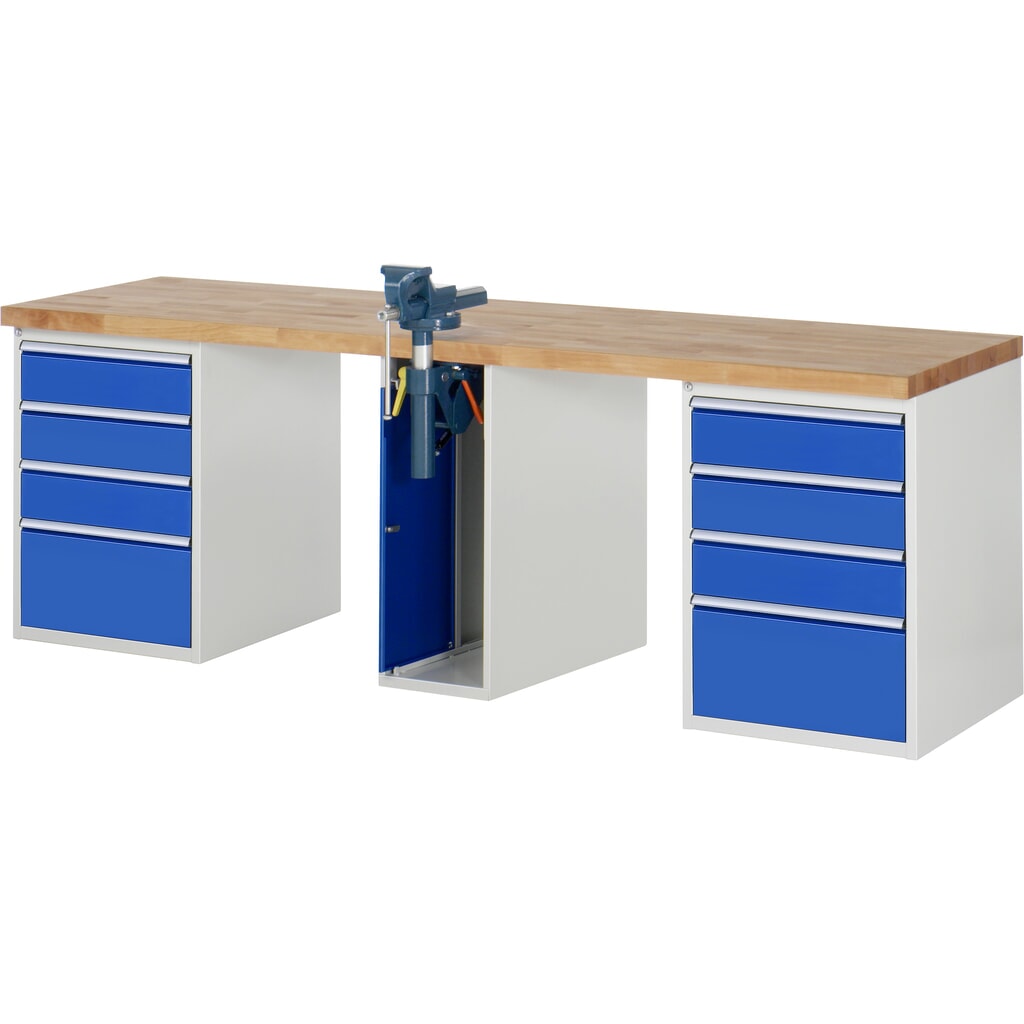 Product afbeelding: Werkbank RAU serie 7000, 3 kasten, hxbxd 840 x 2.500 x 700 mm, 8 x voor 90% uittrekbare lades 6 x 150 mm, 2 x 270 mm