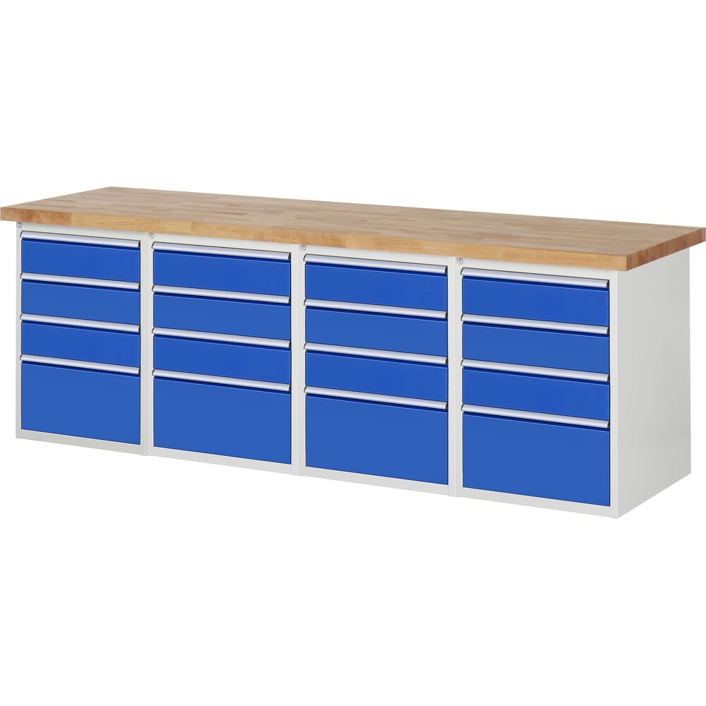 Productafbeelding nr. 1: Werkbank RAU serie 7000, 4 kasten, hxbxd 840 x 2.500 x 700 mm, 16 x voor 90% uittrekbare lades 12 x 150 mm, 4 x 270 mm