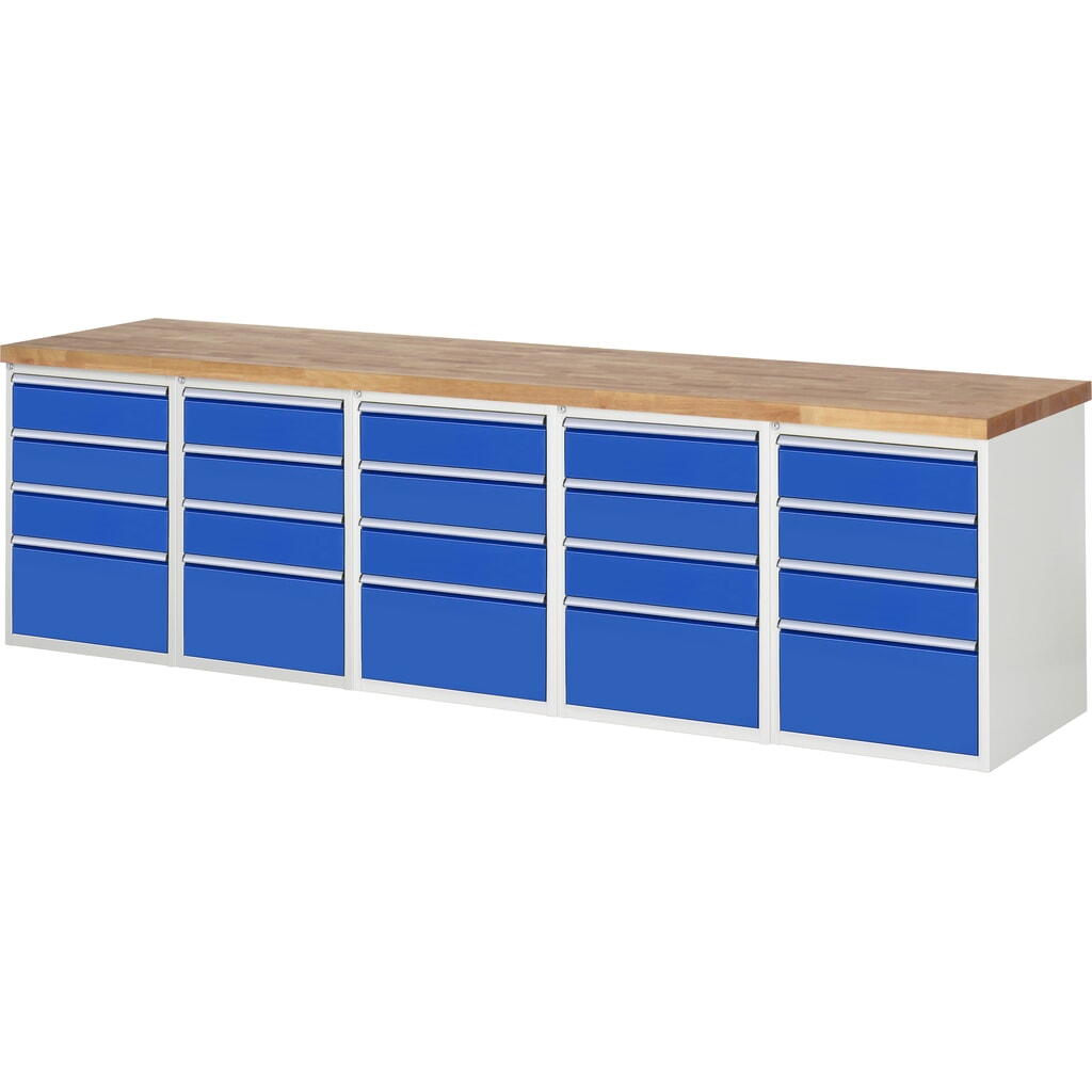 Werkbank RAU serie 7000, 5 kasten, hxbxd 840 x 3.000 x 700 mm, 20 x voor 90% uittrekbare lades 15 x 120 mm, 5 x 270 mm Product afbeelding: Werkbank RAU serie 7000, 5 kasten, hxbxd 840 x 3.000 x 700 mm, 20 x voor 90% uittrekbare lades 15 x 120 mm, 5 x 270 mm