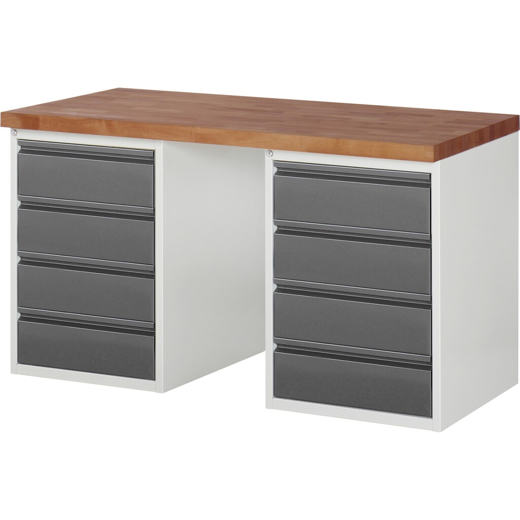Werkbank RAU serie 7000, massief beuken werkblad, 2 kasten, hxbxd 890 x 1.500 x 700 mm, 8 lades 8 x 180 mm Product afbeelding: Werkbank RAU serie 7000, massief beuken werkblad, 2 kasten, hxbxd 890 x 1.500 x 700 mm, 8 lades 8 x 180 mm