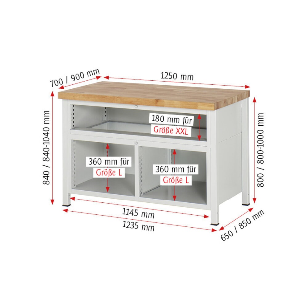 Productafbeelding nr. 7: Werkbank RAU serie 8000, 1 driedubbele kast, hxbxd 840 x 1.250 x 900 mm, 7 x voor 90% uittrekbare lades 4 x 90, 3 x 180 mm