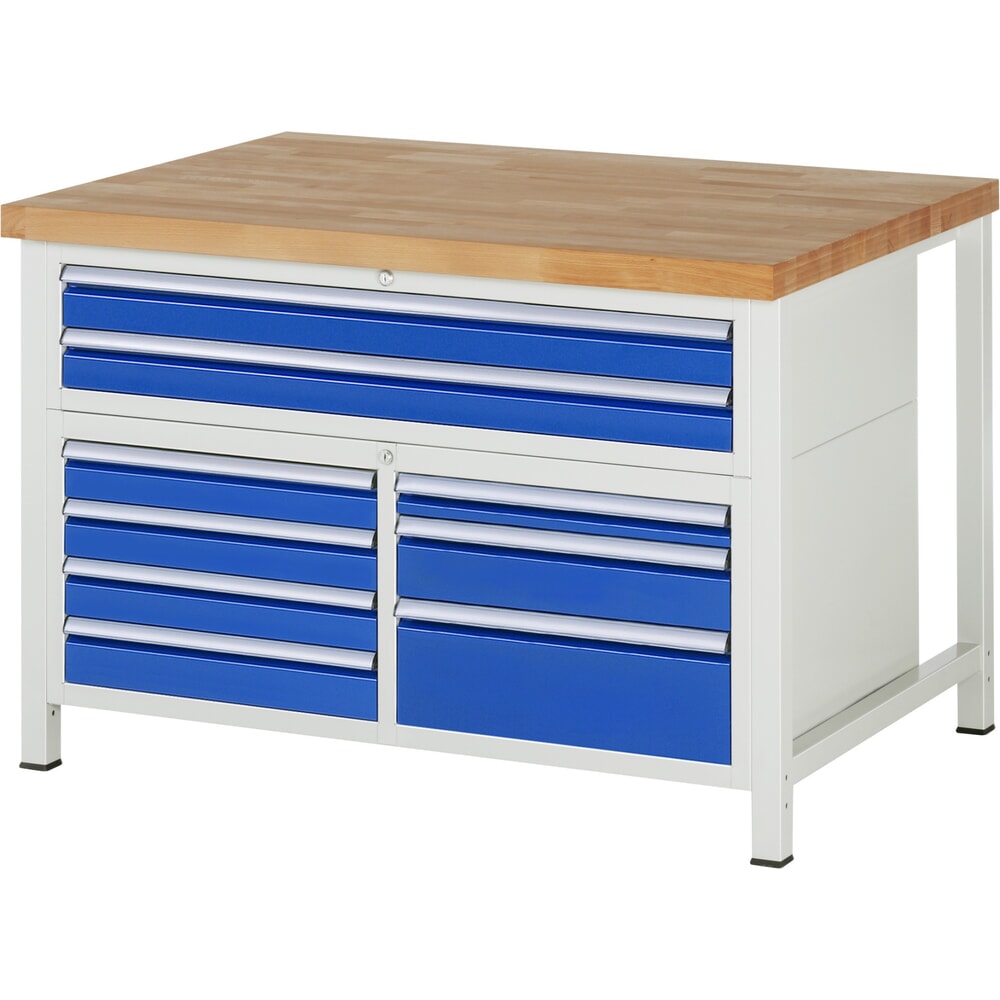 Productafbeelding nr. 1: Werkbank RAU serie 8000, 1 driedubbele kast, hxbxd 840-1.040 x 1.250 x 900 mm, 9 x voor 90% uittrekbare lades, 1 x 60, 6 x 90, 1 x 120, 1 x 180 mm, draagvermogen lade 100 / 50 kg