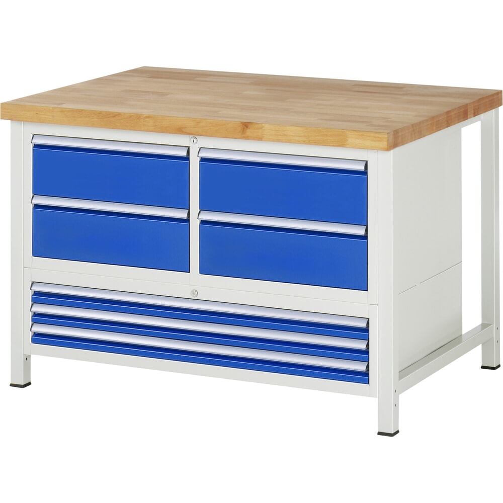 Product afbeelding: Werkbank RAU serie 8000, 1 driedubbele kast, hxbxd 840 x 1.250 x 900 mm, 7 x voor 90% uittrekbare lades 3 x 60, 4 x 180 mm