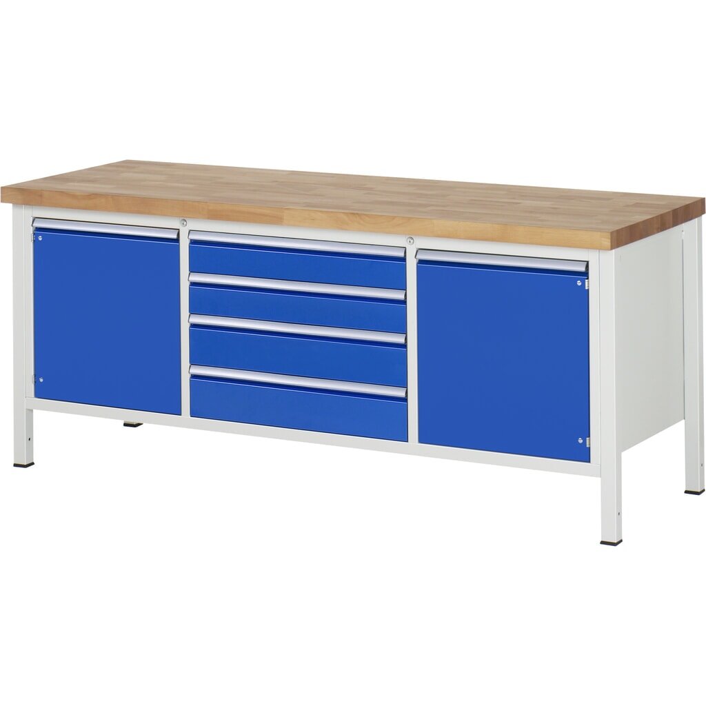 Product afbeelding: Werkbank RAU serie 8000, 1 driedubbele kast, 1 legbord, hxbxd 840 x 2.000 x 700 mm, 4 lades