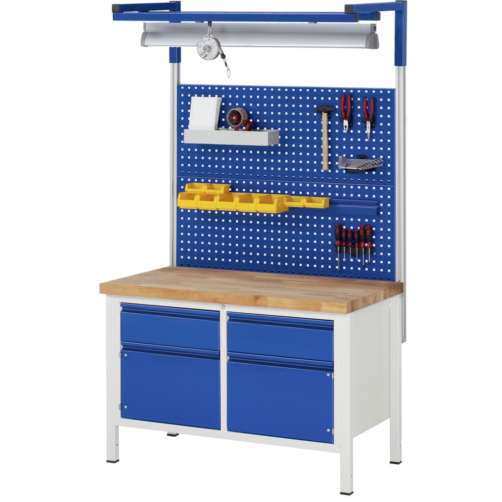 Werkbank RAU serie 8000, 1 dubbele kast, 1 legbord, 1 draaideur, hxbxd 840-1.040 x 1.250 x 700 mm, 3 x voor 90% uittrekbare lades Productafbeelding nr. 8: Werkbank RAU serie 8000, 1 dubbele kast, 1 legbord, 1 draaideur, hxbxd 840-1.040 x 1.250 x 700 mm, 3 x voor 90% uittrekbare lades