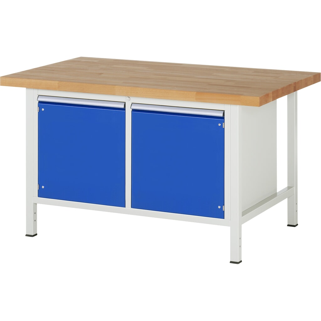 Product afbeelding: Werkbank RAU serie 8000, 1 dubbele kast, 2 draaideuren, hxbxd 840-1.040 x 1.500 x 900 mm