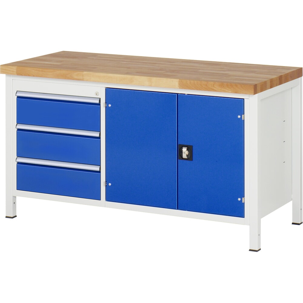 Productafbeelding nr. 1: Werkbank RAU serie 8000, 1 dubbele kast, 1 legbord, 1 dubbele draaideur, hxbxd 840 x 1.500 x 700 mm, 3 x voor 90% uittrekbare lades