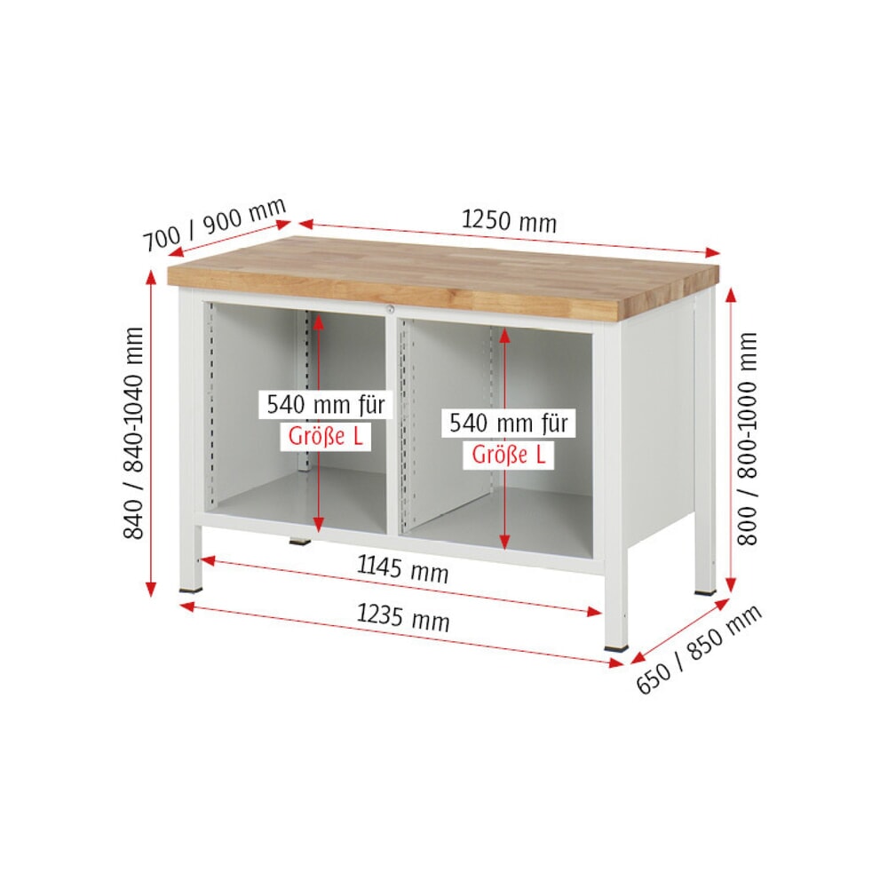 Productafbeelding nr. 5: Werkbank RAU serie 8000, 1 dubbele kast, hxbxd 840 x 1.250 x 700 mm, 10 x voor 90% uittrekbare lades, draagvermogen lade 100 kg