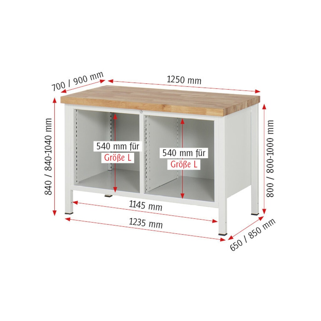 Productafbeelding nr. 7: Werkbank RAU serie 8000, 1 dubbele kast, hxbxd 840-1.040 x 1.250 x 900 mm, 7 x voor 90% uittrekbare lades