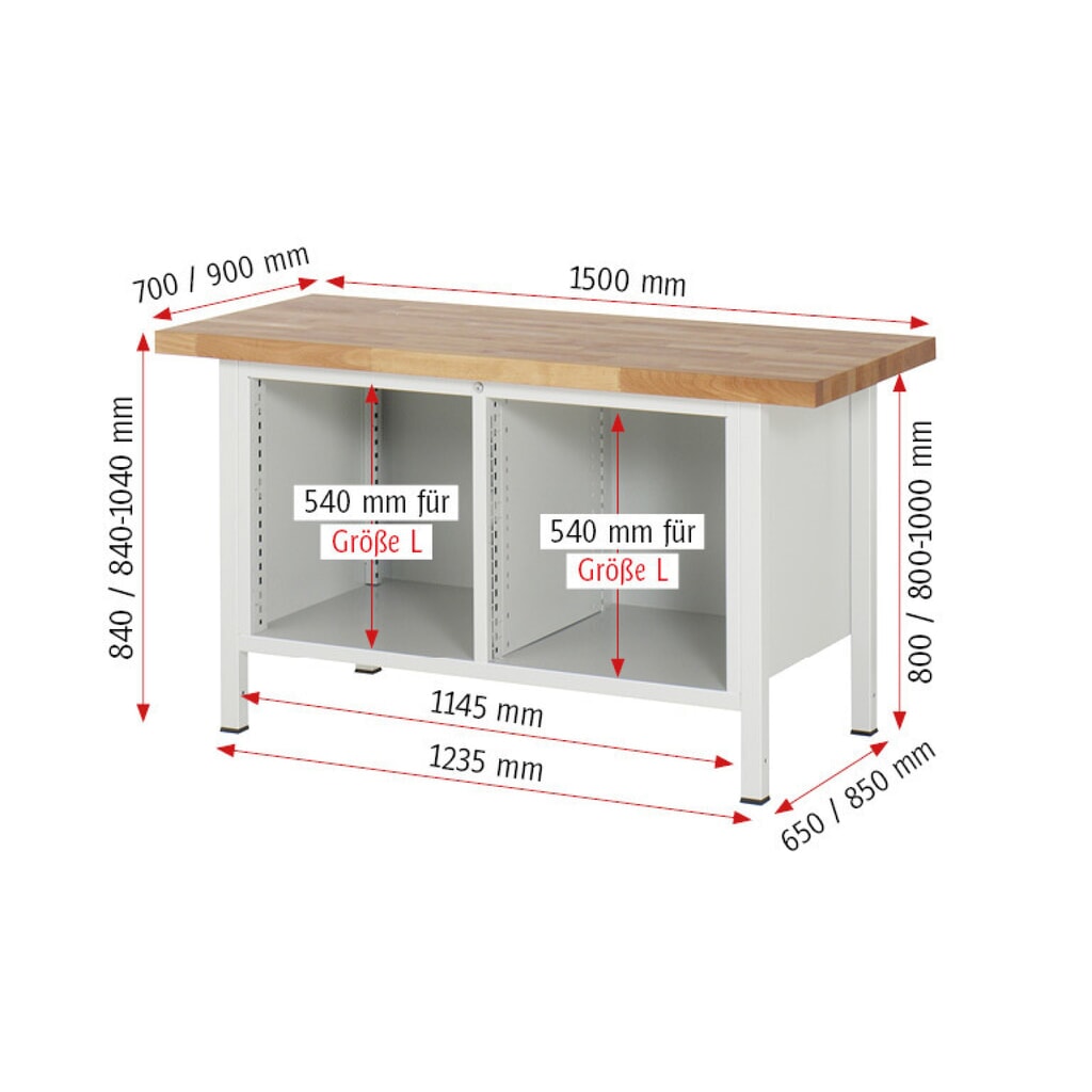 Werkbank RAU serie 8000, 1 dubbele kast, 2 draaideuren, hxbxd 840-1.040 x 1.500 x 700 mm, 4 lades Productafbeelding nr. 8: Werkbank RAU serie 8000, 1 dubbele kast, 2 draaideuren, hxbxd 840-1.040 x 1.500 x 700 mm, 4 lades