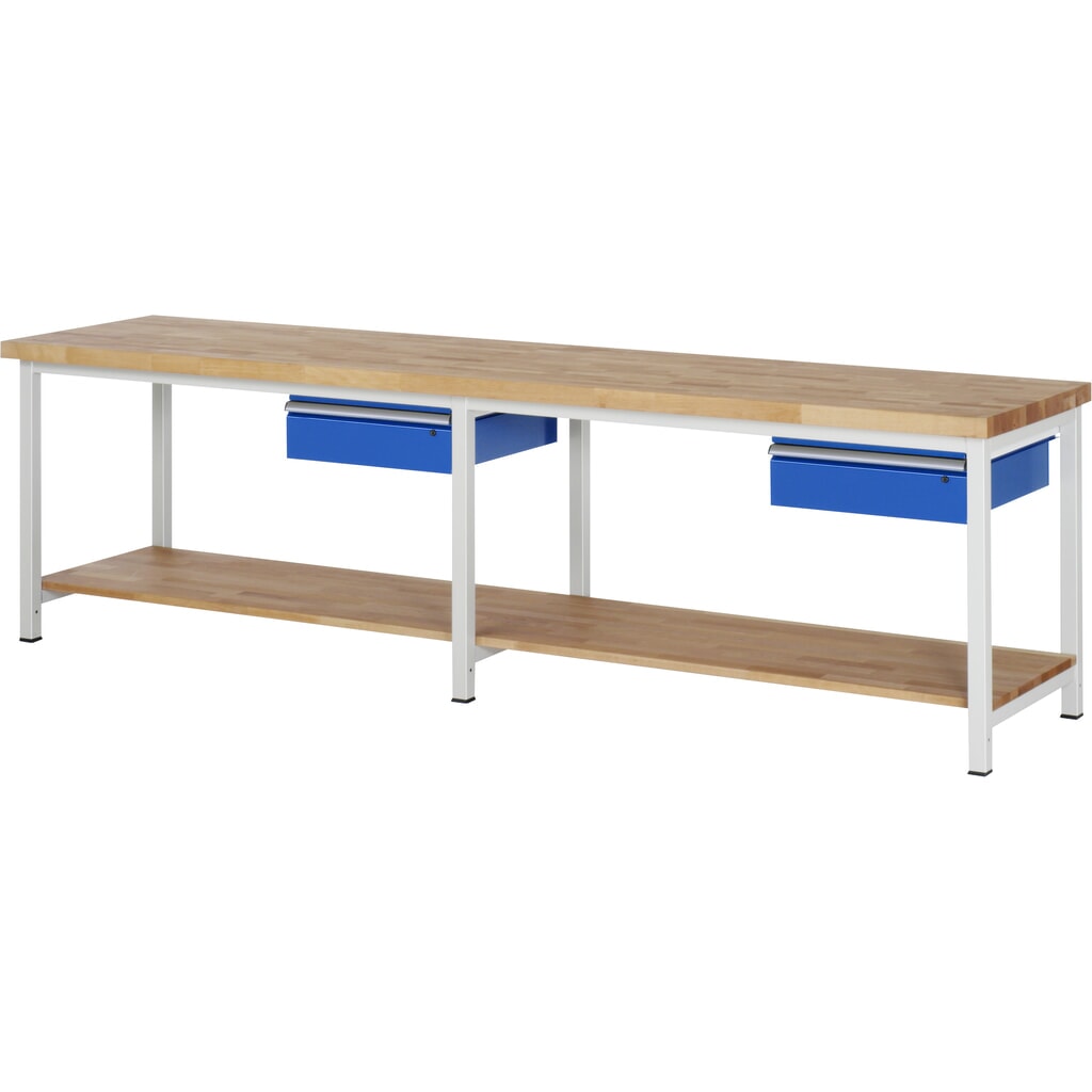 Product afbeelding: RAU werkbank serie 8000, h x b x d 840-1.040 x 3.000 x 700 mm, 2 lades, legbord onderaan