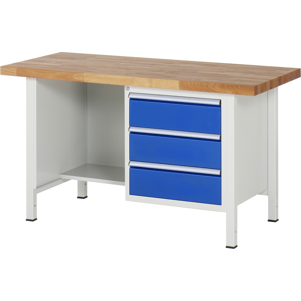 RAU werkbank serie 8000, h x b x d 840-1.040 x 1.500 x 700 mm, 1 onderbouwkast rechts en opbergvak, met 3 lades Product afbeelding: RAU werkbank serie 8000, h x b x d 840-1.040 x 1.500 x 700 mm, 1 onderbouwkast rechts en opbergvak, met 3 lades