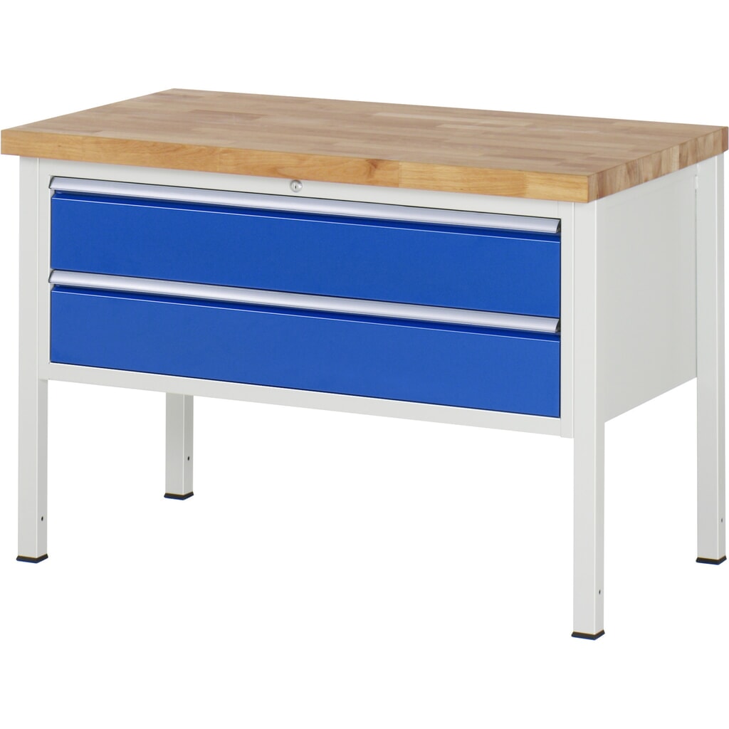 Product afbeelding: Werkbank RAU serie 8000, hxbxd 840-1.040 x 1.250 x 700 mm, 2 x voor 90% uittrekbare lades, 2 x 180 mm, draagvermogen lade 50 kg