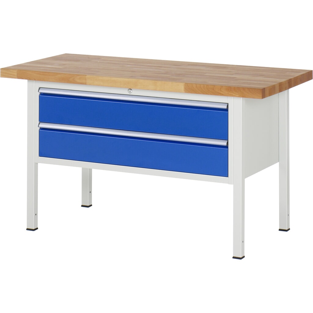 Product afbeelding: Werkbank RAU serie 8000, hxbxd 840-1.040 x 1.500 x 700 mm, 2 x voor 90% uittrekbare lades, 2 x 180 mm, draagvermogen lade 50 kg