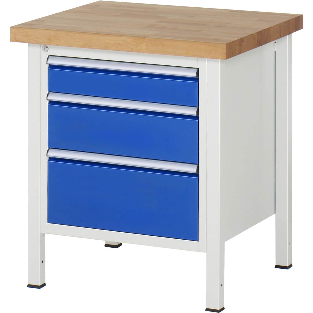 RAU werkbank serie 8000, h x b x d 840-1.040 x 750 x 700 mm, 1 onderbouwkast rechts, met 3 lades Product afbeelding: RAU werkbank serie 8000, h x b x d 840-1.040 x 750 x 700 mm, 1 onderbouwkast rechts, met 3 lades