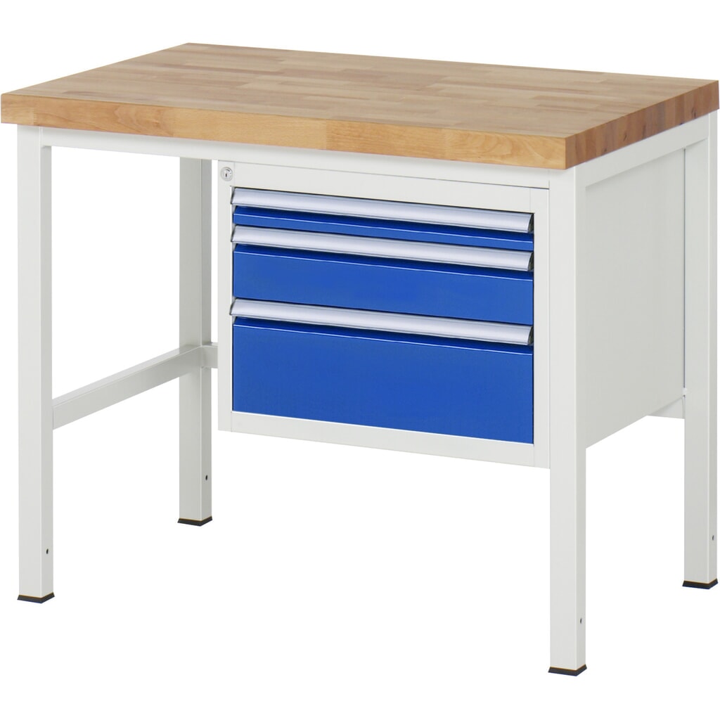 Product afbeelding: Werkbank RAU serie 8000, hxbxd 840-1.040 x 1.000 x 700 mm, 3 x voor 100% uittrekbare lades, 1 x 60, 1 x 120, 1 x 180 mm, draagvermogen lade 100 kg