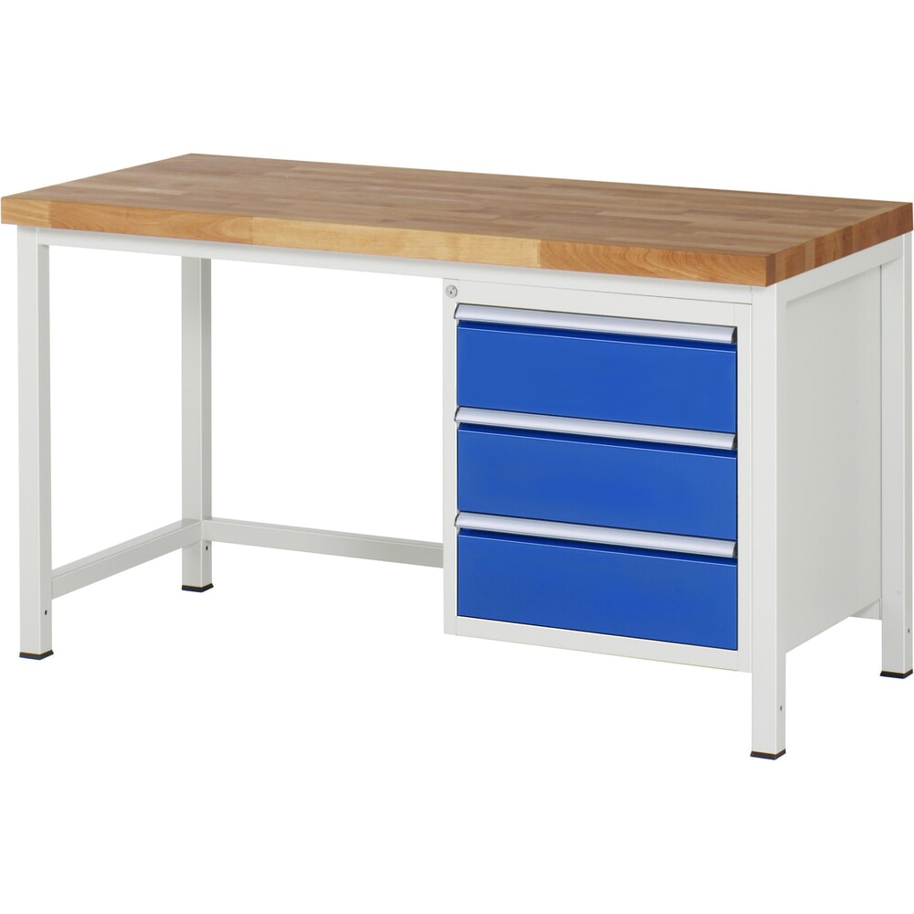 Product afbeelding: Werkbank RAU serie 8000, hxbxd 840-1.040 x 1.500 x 700 mm, 3 x voor 100% uittrekbare lades, 3 x 180 mm, draagvermogen lade 100 kg