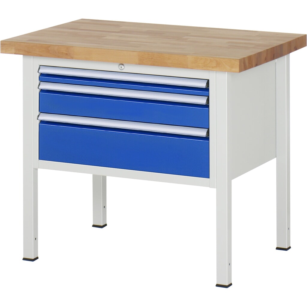 Product afbeelding: Werkbank RAU serie 8000, hxbxd 840-1.040 x 1.000 x 700 mm, 3 x voor 100% uittrekbare lades, 1 x 60, 1 x 120, 1 x 180 mm, draagvermogen lade 75 kg