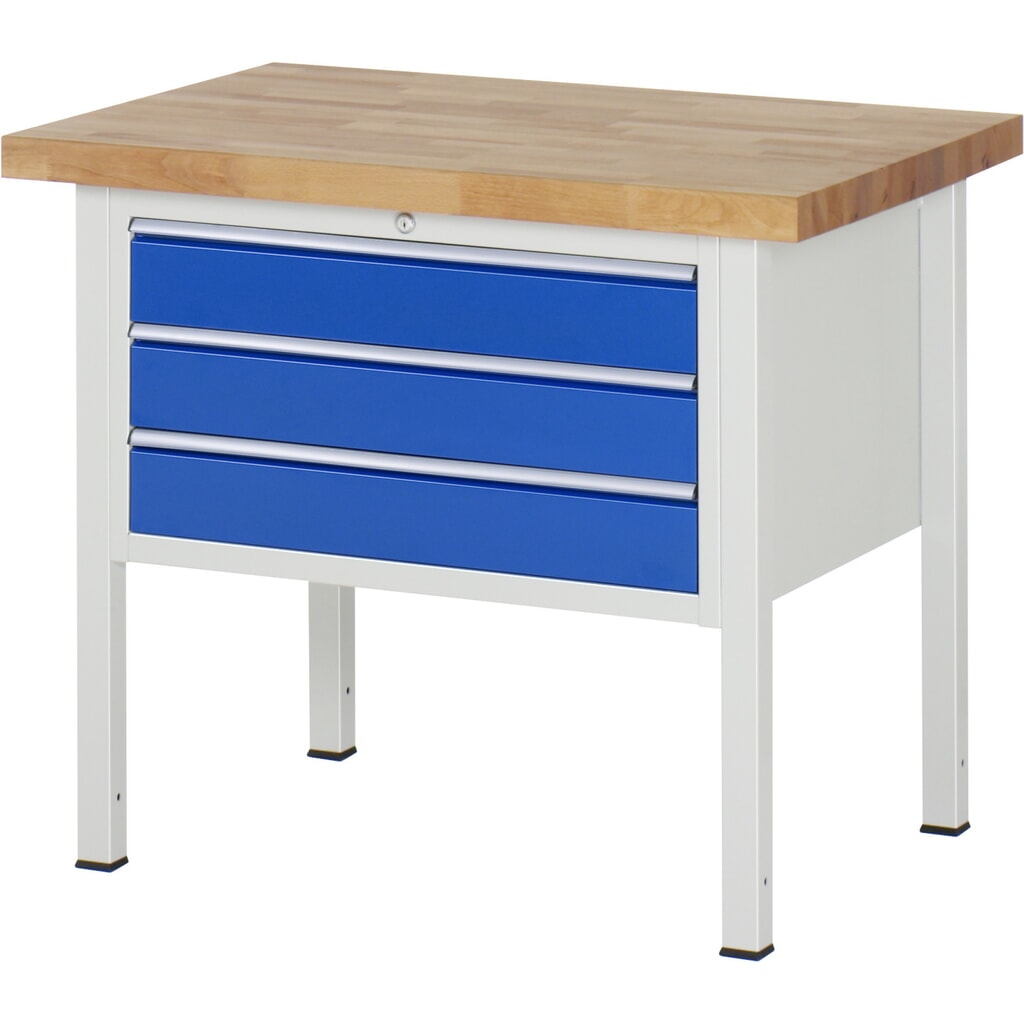 Product afbeelding: Werkbank RAU serie 8000, hxbxd 840 x 1.000 x 700 mm, 3 x voor 100% uittrekbare lades, 3 x 120 mm, draagvermogen lade 75 kg