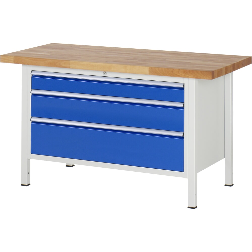 Product afbeelding: Werkbank RAU serie 8000, hxbxd 840-1.040 x 1.500 x 700 mm, 3 x voor 100% uittrekbare lades, 1 x 120, 1 x 180, 1 x 240 mm, draagvermogen lade 50 kg