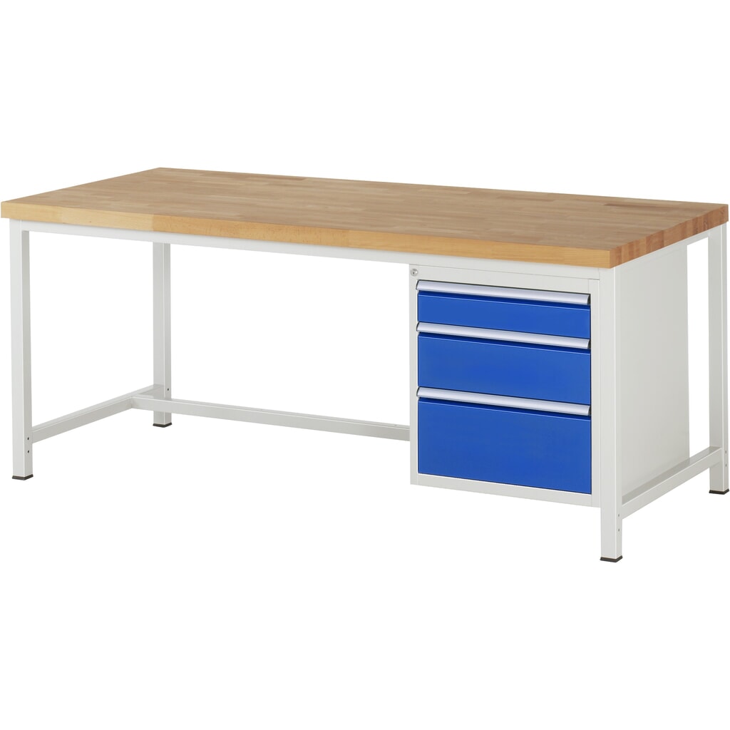 Product afbeelding: RAU werkbank serie 8000, h x b x d 840-1.040 x 2.000 x 900 mm, 1 onderbouwkast rechts, met 3 lades