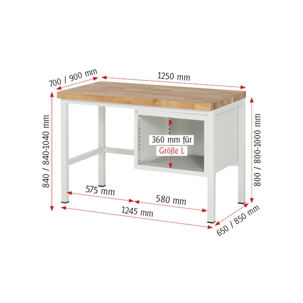 Werkbank RAU serie 8000, hxbxd 840-1.040 x 1.250 x 700 mm, 3 x voor 100% uittrekbare lades, 1 x 60, 1 x 120, 1 x 180 mm, draagvermogen lade 100 kg Productafbeelding nr. 7: Werkbank RAU serie 8000, hxbxd 840-1.040 x 1.250 x 700 mm, 3 x voor 100% uittrekbare lades, 1 x 60, 1 x 120, 1 x 180 mm, draagvermogen lade 100 kg