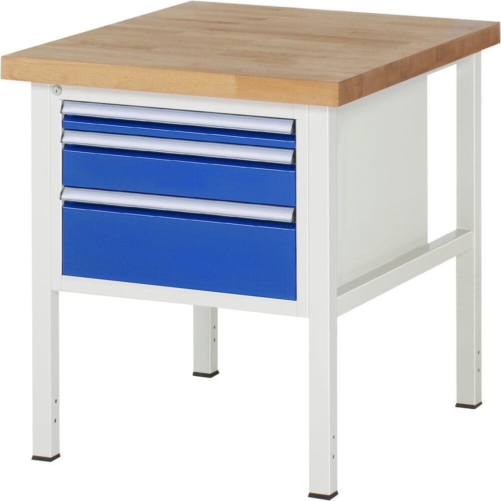 Productafbeelding nr. 1: Werkbank RAU serie 8000, hxbxd 840-1.040 x 750 x 900 mm, 3 x voor 90% uittrekbare lades, 1 x 60, 1 x 120, 1 x 180 mm, draagvermogen lade 100 kg