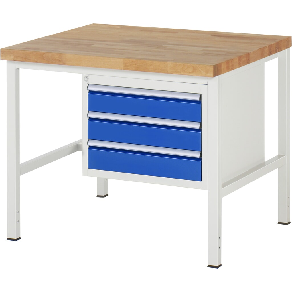 Werkbank RAU serie 8000, hxbxd 840-1.040 x 1.000 x 900 mm, 3 x voor 100% uittrekbare lades, 3 x 120 mm, draagvermogen lade 100 kg Product afbeelding: Werkbank RAU serie 8000, hxbxd 840-1.040 x 1.000 x 900 mm, 3 x voor 100% uittrekbare lades, 3 x 120 mm, draagvermogen lade 100 kg
