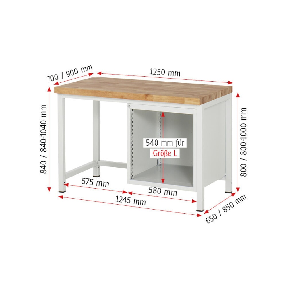 Productafbeelding nr. 9: Werkbank RAU serie 8000, 1 draaideur, hxbxd 840-1.040 x 1.250 x 900 mm, 1 lade