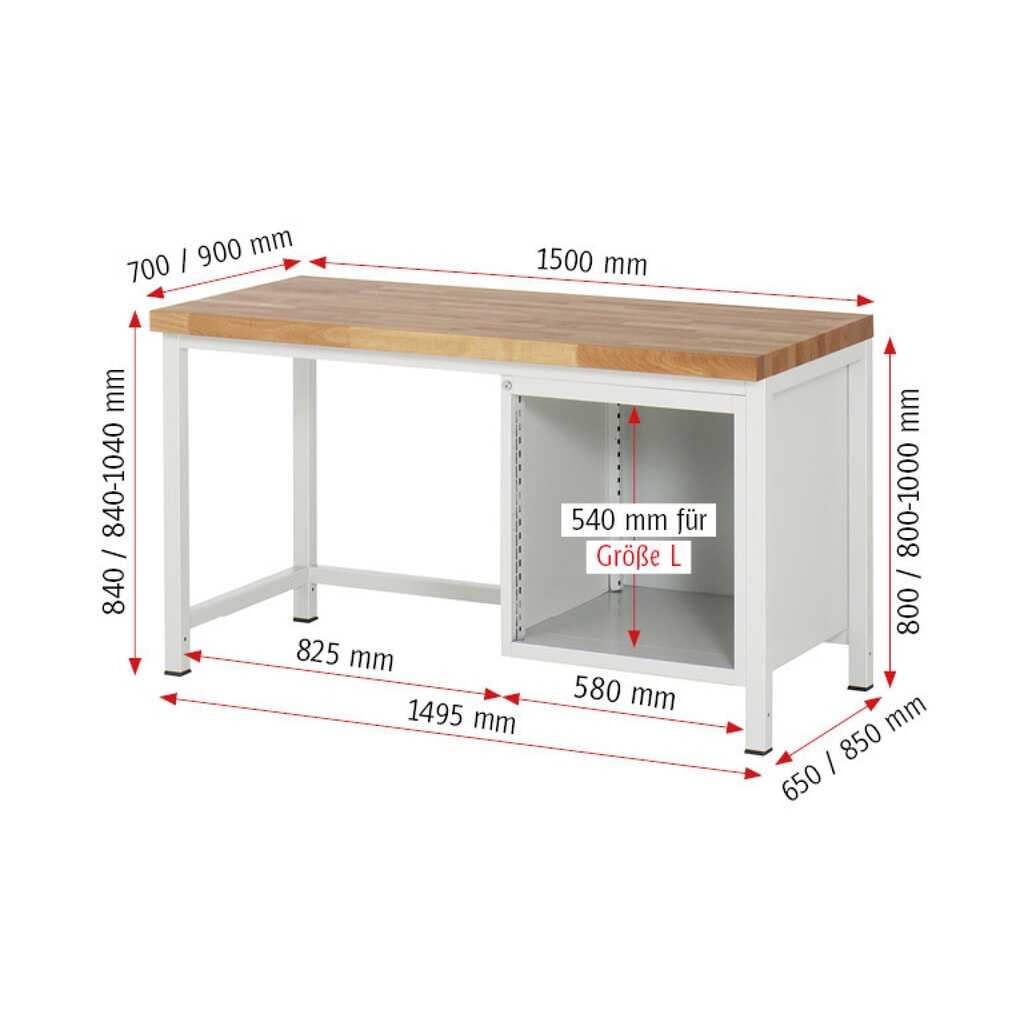 Productafbeelding nr. 8: Werkbank RAU serie 8000, hxbxd 840-1.040 x 1.500 x 900 mm, 5 x voor 100% uittrekbare lades, 2 x 90, 3 x 120 mm, draagvermogen lade 100 kg