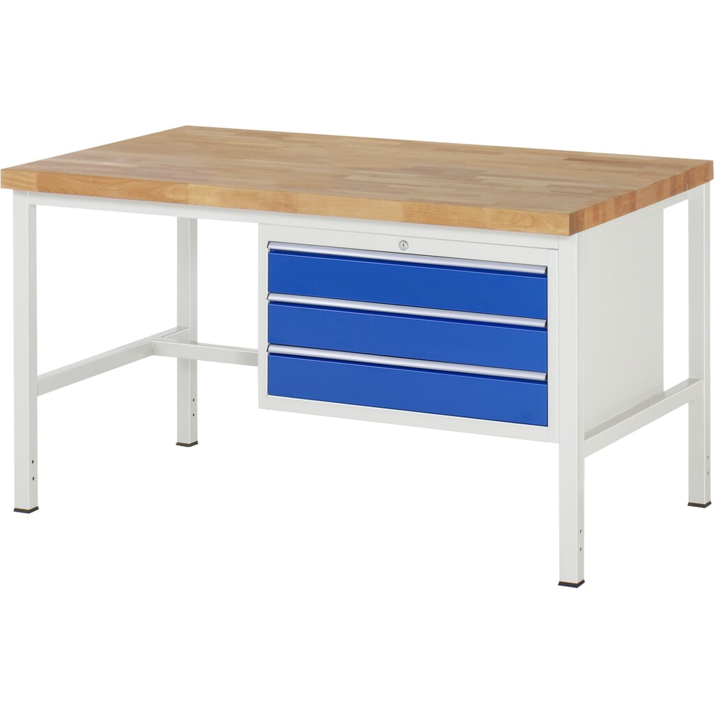 Product afbeelding: Werkbank RAU serie 8000, hxbxd 840-1.040 x 1.500 x 900 mm, 3 x voor 90% uittrekbare lades, 3 x 120 mm, draagvermogen lade 75 kg