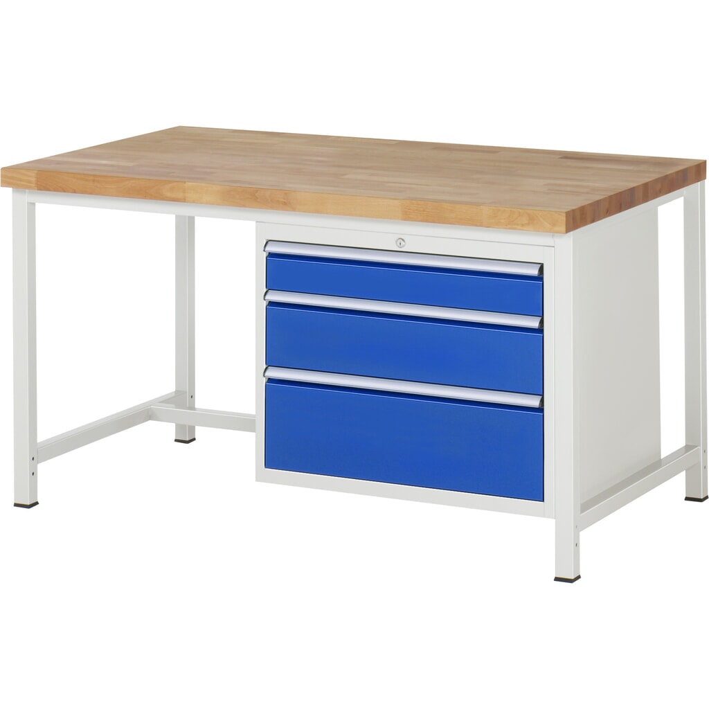 Product afbeelding: Werkbank RAU serie 8000, hxbxd 840-1.040 x 1.500 x 900 mm, 3 x voor 100% uittrekbare lades, 1 x 120, 1 x 180, 1 x 240 mm, draagvermogen lade 75 kg