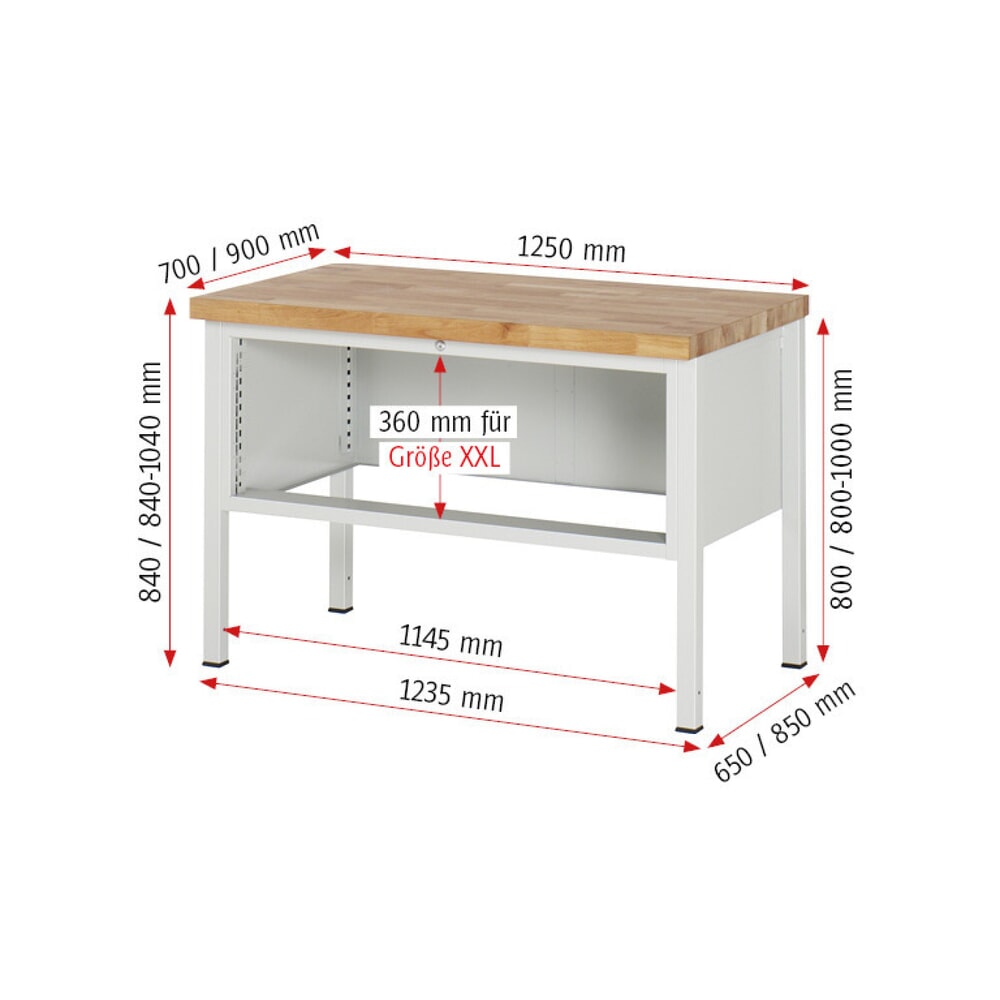 Productafbeelding nr. 7: Werkbank RAU serie 8000, hxbxd 840 x 1.250 x 900 mm, 3 x voor 90% uittrekbare lades, 3 x 120 mm, draagvermogen lade 50 kg