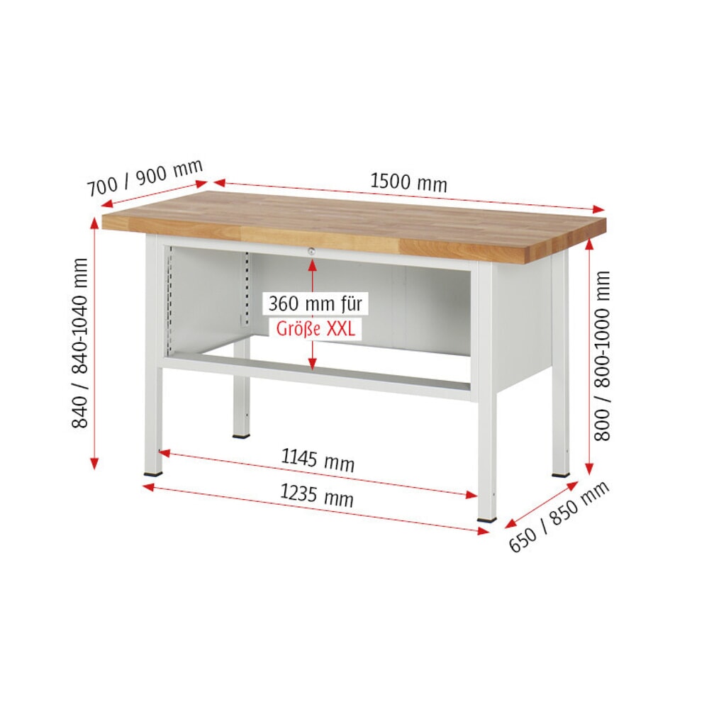 Productafbeelding nr. 6: Werkbank RAU serie 8000, hxbxd 840 x 1.500 x 700 mm, 2 x voor 90% uittrekbare lades, 1 x 150, 1 x 210 mm, draagvermogen lade 50 kg