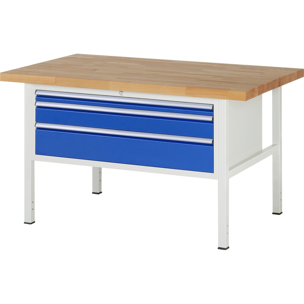Product afbeelding: Werkbank RAU serie 8000, hxbxd 840 x 1.500 x 900 mm, 3 x voor 90% uittrekbare lades, 1 x 60, 1 x 120, 1 x 180 mm, draagvermogen lade 50 kg