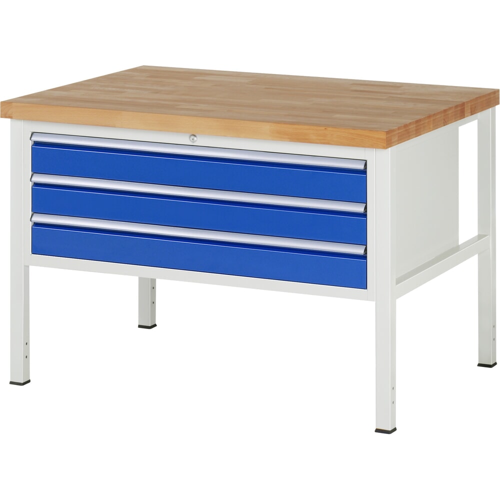 Product afbeelding: Werkbank RAU serie 8000, hxbxd 840 x 1.250 x 900 mm, 3 x voor 90% uittrekbare lades, 3 x 120 mm, draagvermogen lade 50 kg