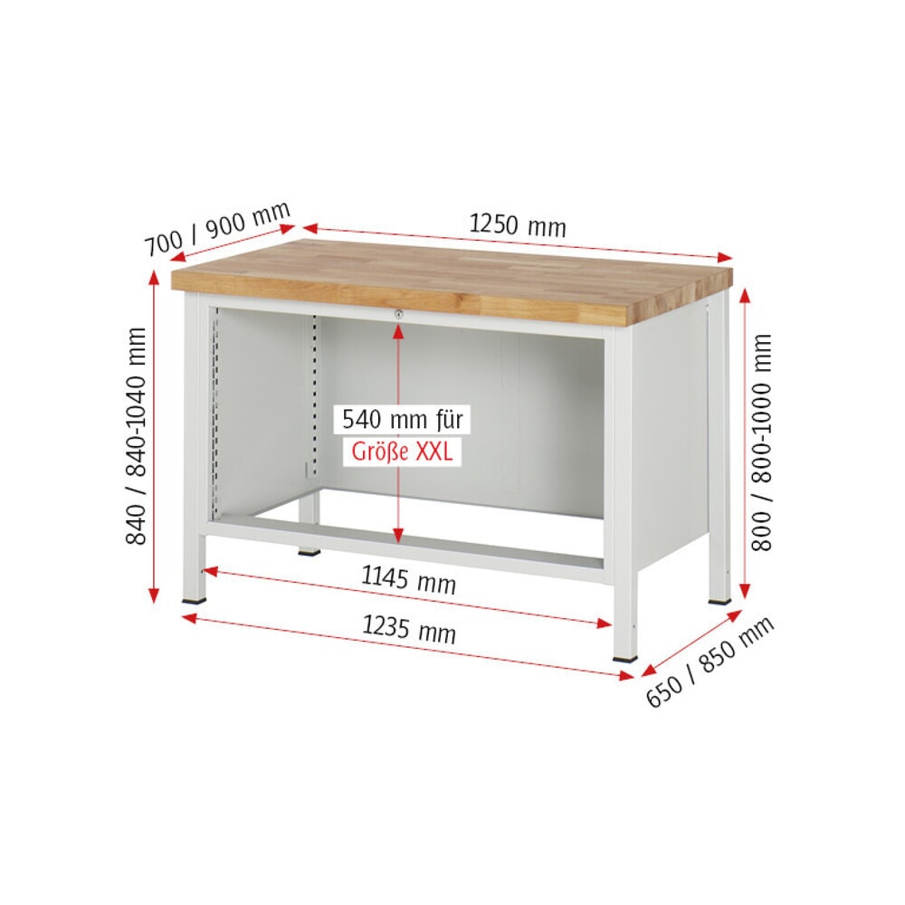 Productafbeelding nr. 9: Werkbank RAU serie 8000, hxbxd 840-1.040 x 1.250 x 700 mm, 3 x voor 100% uittrekbare lades, 1 x 120, 1 x 180, 1 x 240 mm, draagvermogen lade 50 kg