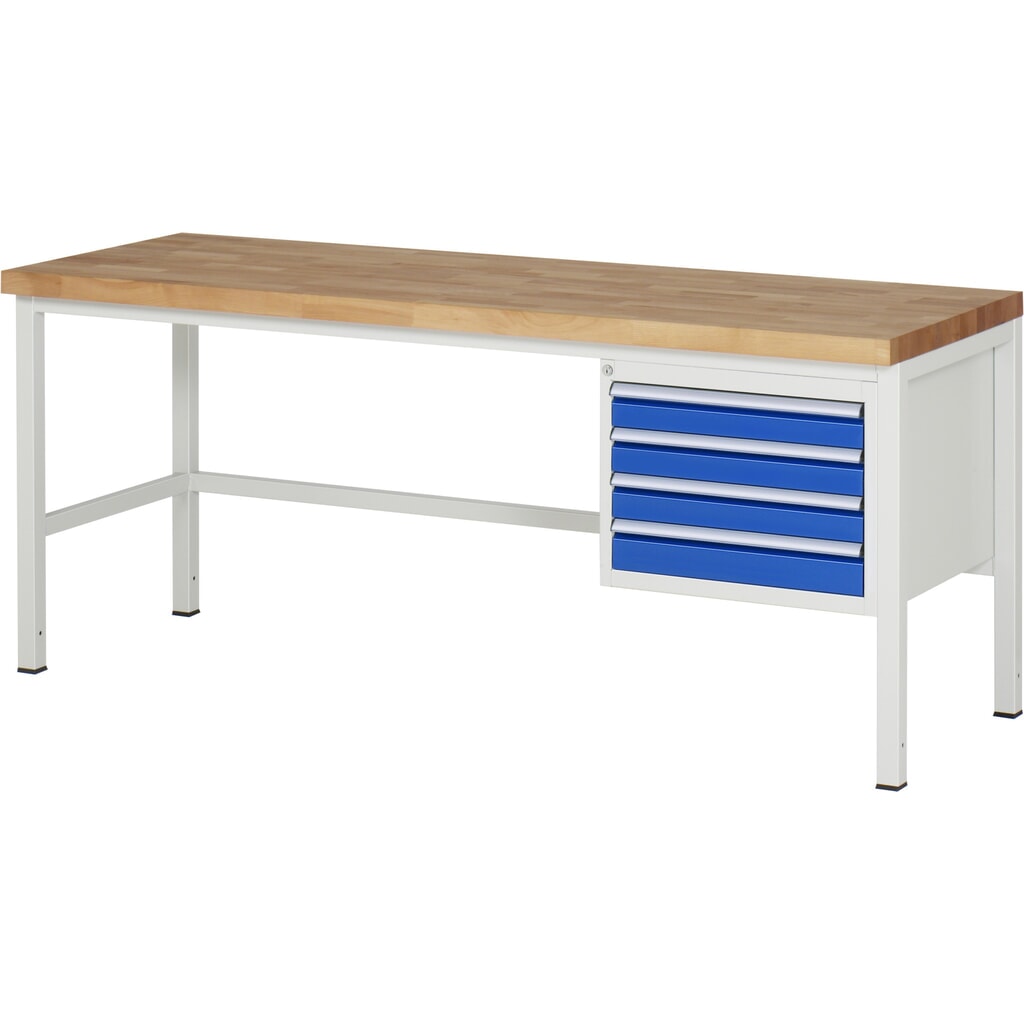 Werkbank RAU serie 8000, hxbxd 840-1.040 x 2.000 x 700 mm, 4 x voor 90% uittrekbare lades, 4 x 90 mm, draagvermogen lade 100 kg Product afbeelding: Werkbank RAU serie 8000, hxbxd 840-1.040 x 2.000 x 700 mm, 4 x voor 90% uittrekbare lades, 4 x 90 mm, draagvermogen lade 100 kg