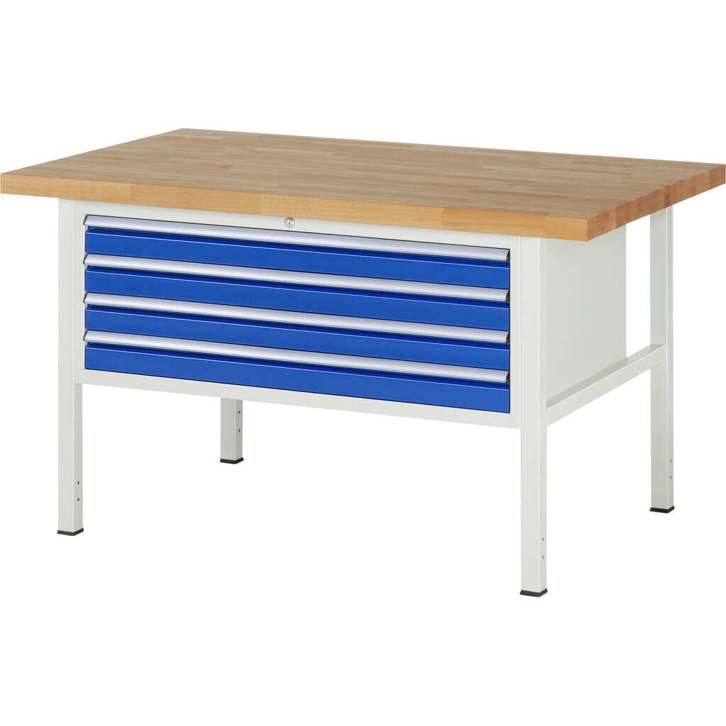 Product afbeelding: Werkbank RAU serie 8000, hxbxd 840-1.040 x 1.500 x 900 mm, 4 x voor 90% uittrekbare lades, 4 x 90 mm, draagvermogen lade 50 kg