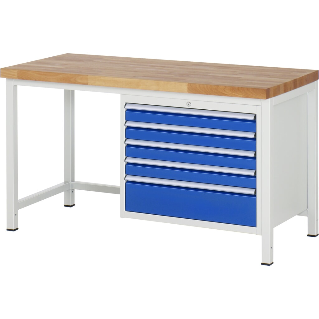 Werkbank RAU serie 8000, hxbxd 840 x 1.500 x 700 mm, 5 x voor 100% uittrekbare lades, 4 x 90, 1 x 180 mm, draagvermogen lade 75 kg Product afbeelding: Werkbank RAU serie 8000, hxbxd 840 x 1.500 x 700 mm, 5 x voor 100% uittrekbare lades, 4 x 90, 1 x 180 mm, draagvermogen lade 75 kg