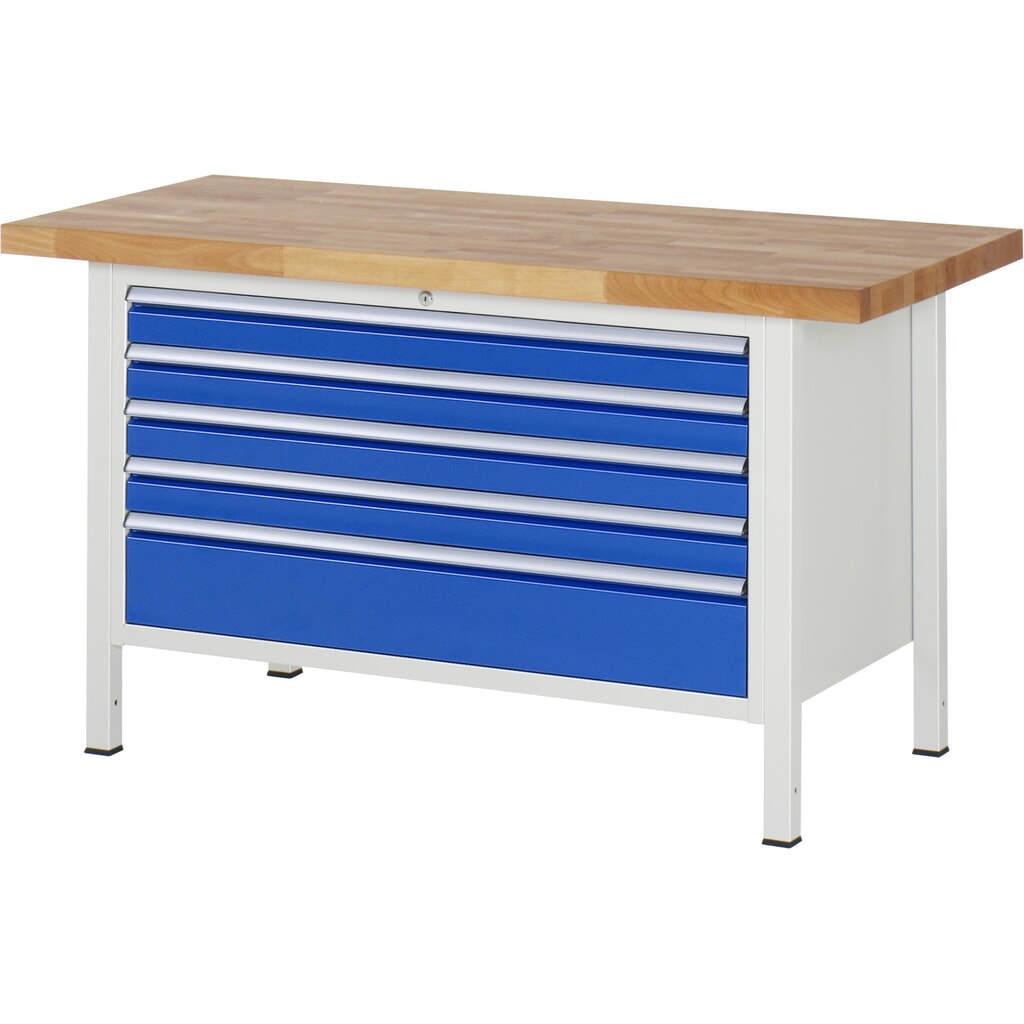 Product afbeelding: Werkbank RAU serie 8000, hxbxd 840 x 1.500 x 700 mm, 5 x voor 100% uittrekbare lades, 4 x 90, 1 x 180 mm, draagvermogen lade 50 kg
