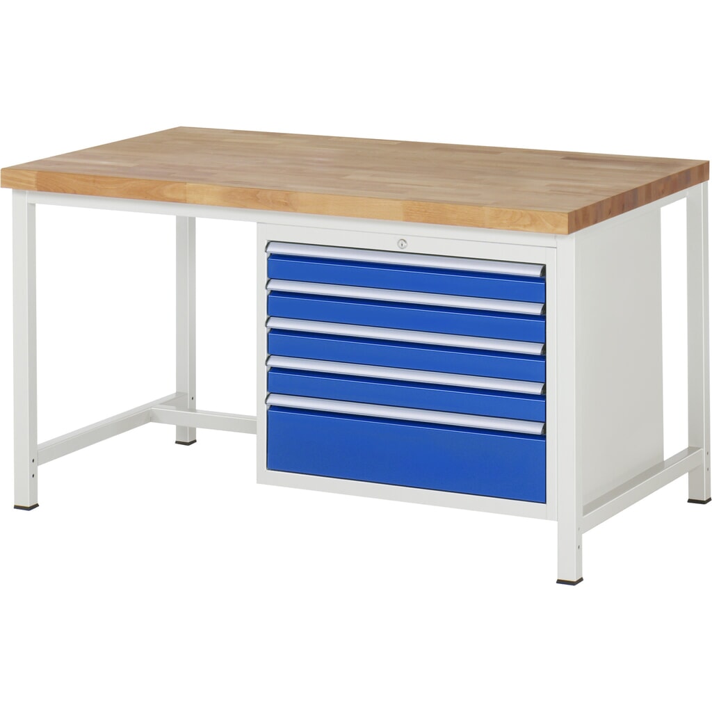 Werkbank RAU serie 8000, hxbxd 840 x 1.500 x 900 mm, 5 x voor 90% uittrekbare lades, 4 x 90, 1 x 180 mm, draagvermogen lade 75 kg Product afbeelding: Werkbank RAU serie 8000, hxbxd 840 x 1.500 x 900 mm, 5 x voor 90% uittrekbare lades, 4 x 90, 1 x 180 mm, draagvermogen lade 75 kg
